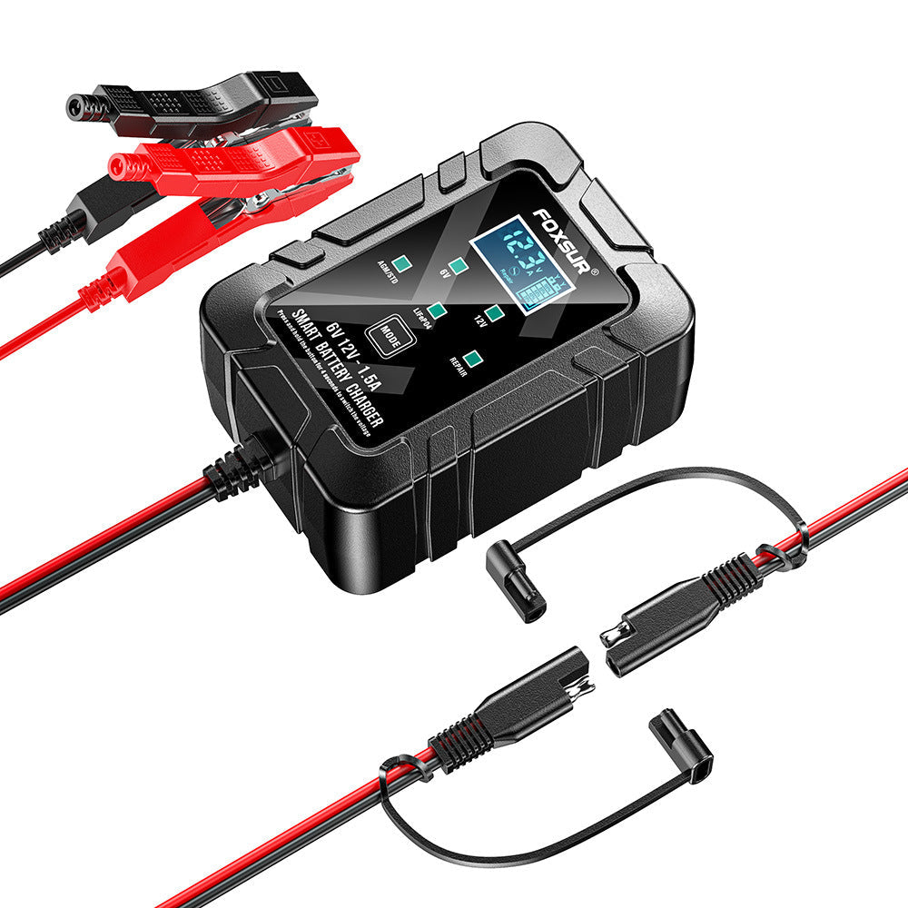 🔋1.5A 12V 6V 🚗automatic Maintenance-free gel agm dry wet deepcycle pulse repair car battery charger