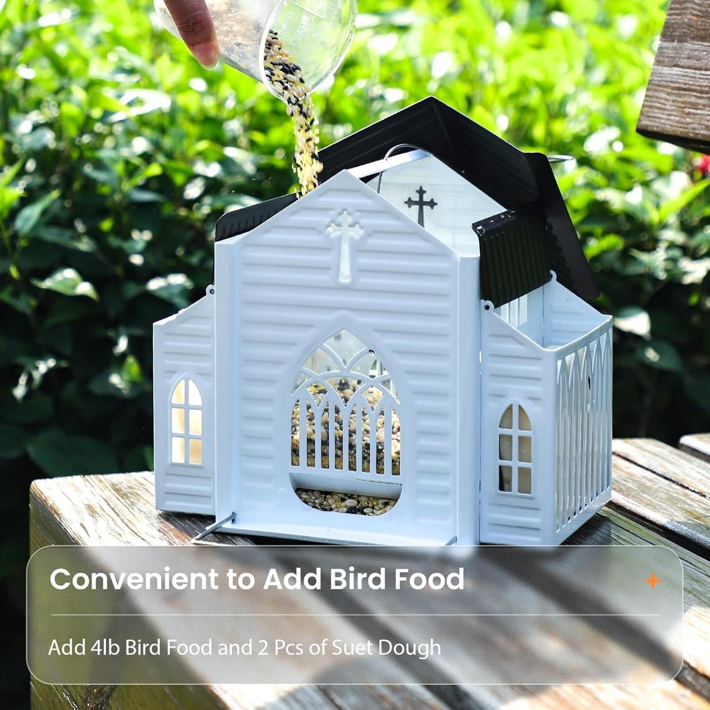 🔥Last day %49 off Church-Shaped Metal Bird Feeder with Solar Light – Hanging Outdoor Bird Feeder