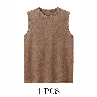 1/4 Pack Men's Oversized Tshirts Sports Vintage Heavy Cotton Tshirt Washed Loose Fit Athletic Tee Sleeveless Vest