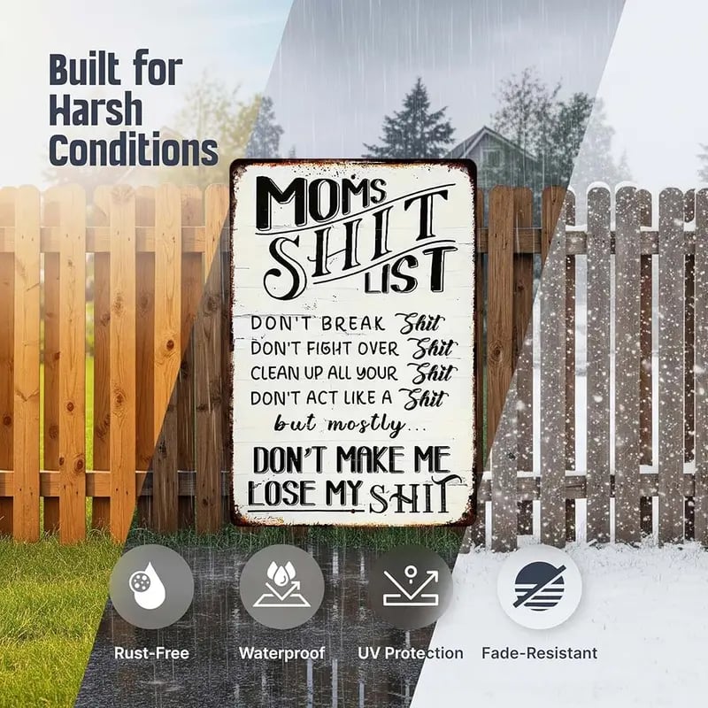 "Moms Shit List" Kitchen Metal Tin Sign 😂💕 A Gift Moms Will Actually Love