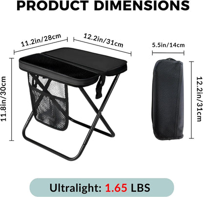 Portable Collapsible Stool - Folding Chair with Storage Pouch