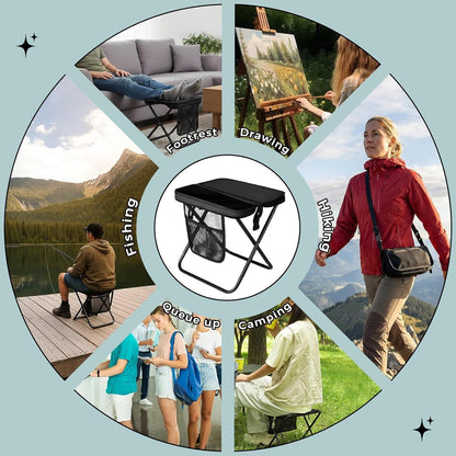 Portable Collapsible Stool - Folding Chair with Storage Pouch