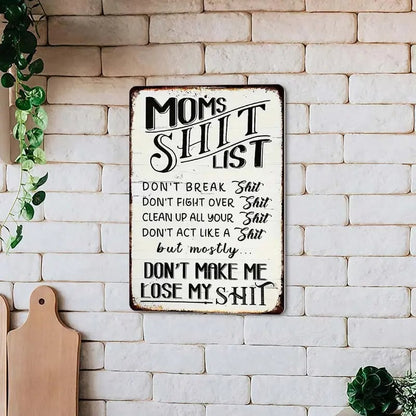 "Moms Shit List" Kitchen Metal Tin Sign 😂💕 A Gift Moms Will Actually Love