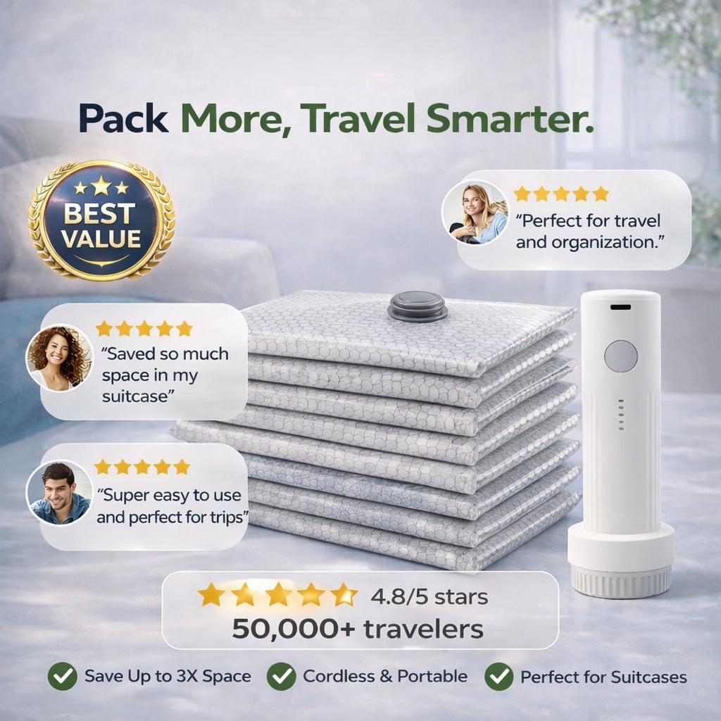 🏆⚡ 50K+ SOLD! Cordless Travel Vacuum Storage Compression Bag