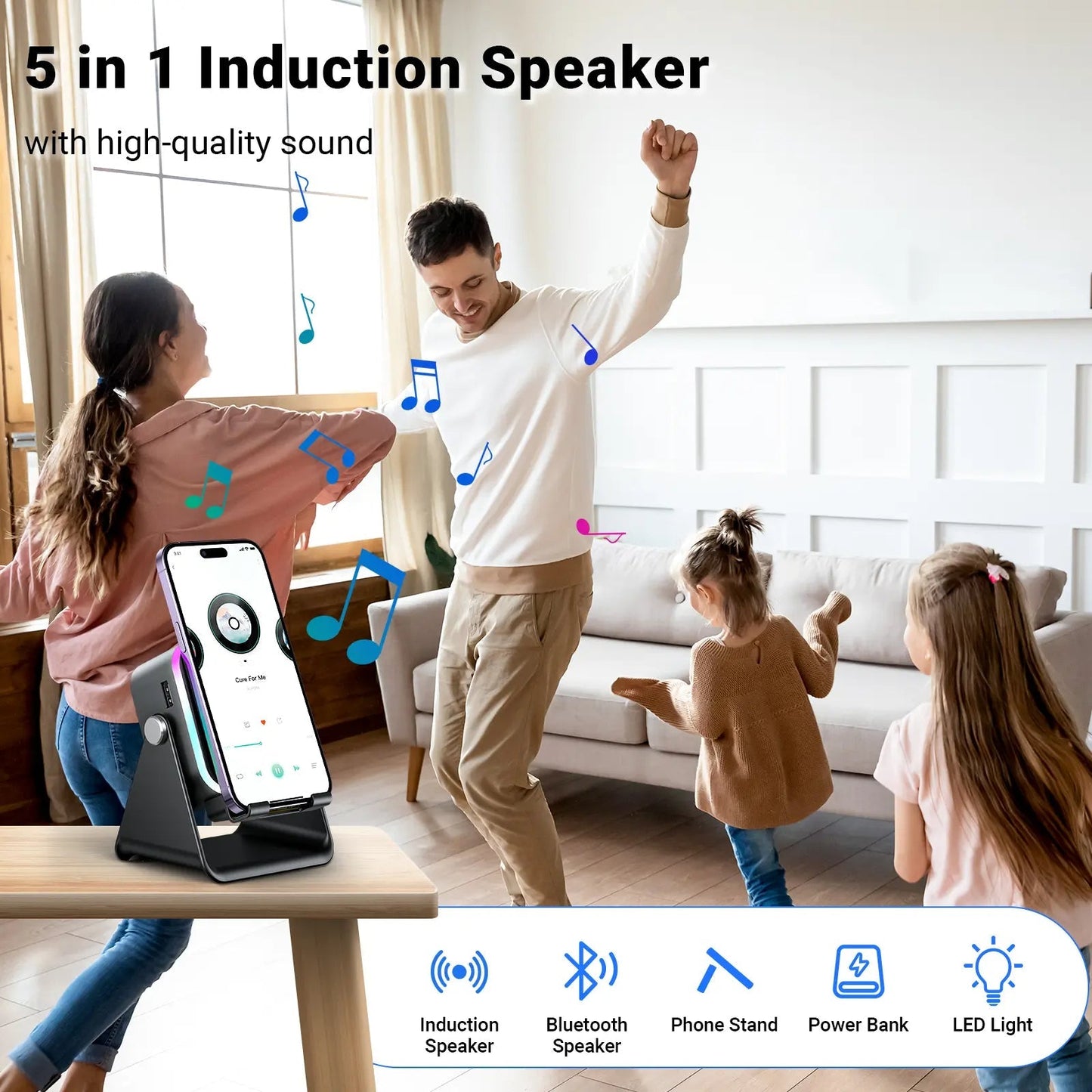 🔥HOT SALE 49% OFF 🔥 5-in-1 Wireless Speaker Phone Stand with Power Bank