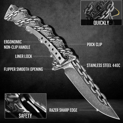 NedFoss Chain Spring-assisted Folding EDC Pocket Knife