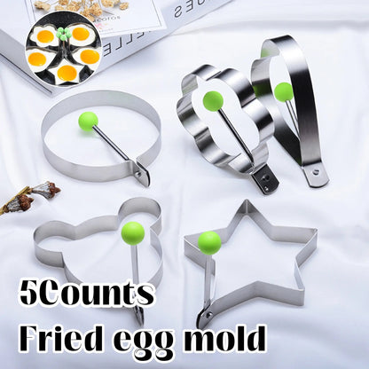 🔥Hot sale 49% off 🔥 5 Counts Set Fried Egg Rings Molds, Multifunctional Breakfast Tool