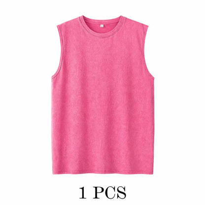 1/4 Pack Men's Oversized Tshirts Sports Vintage Heavy Cotton Tshirt Washed Loose Fit Athletic Tee Sleeveless Vest