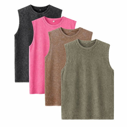 1/4 Pack Men's Oversized Tshirts Sports Vintage Heavy Cotton Tshirt Washed Loose Fit Athletic Tee Sleeveless Vest