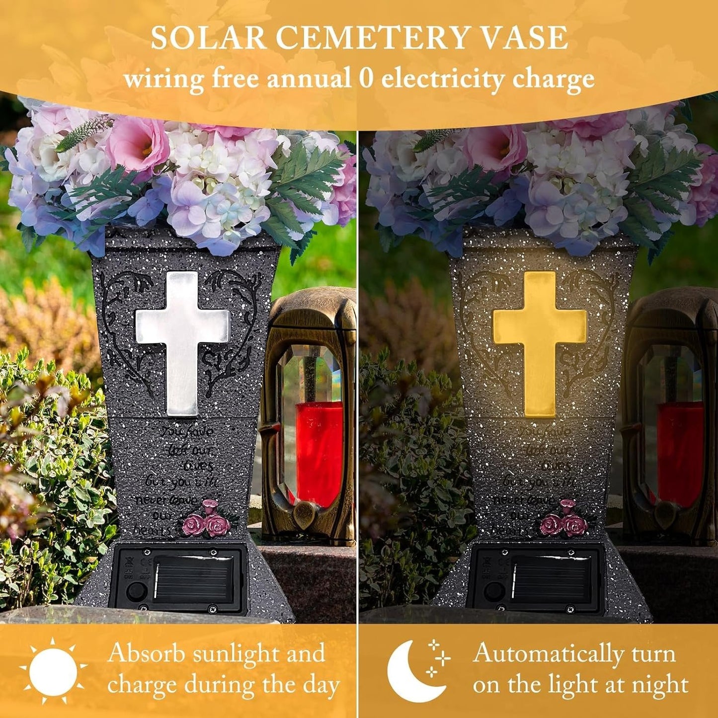 💕Hot sale 49% OFF💖Solar Cemetery Vase with LED Cross – A Beautiful Tribute That Shines with Love 🌙✝️