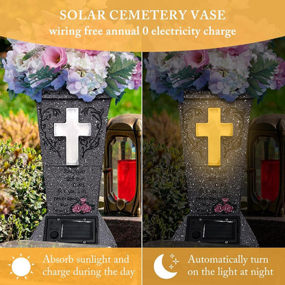 💕Hot sale 49% OFF💖Solar Cemetery Vase with LED Cross – A Beautiful Tribute That Shines with Love 🌙✝️
