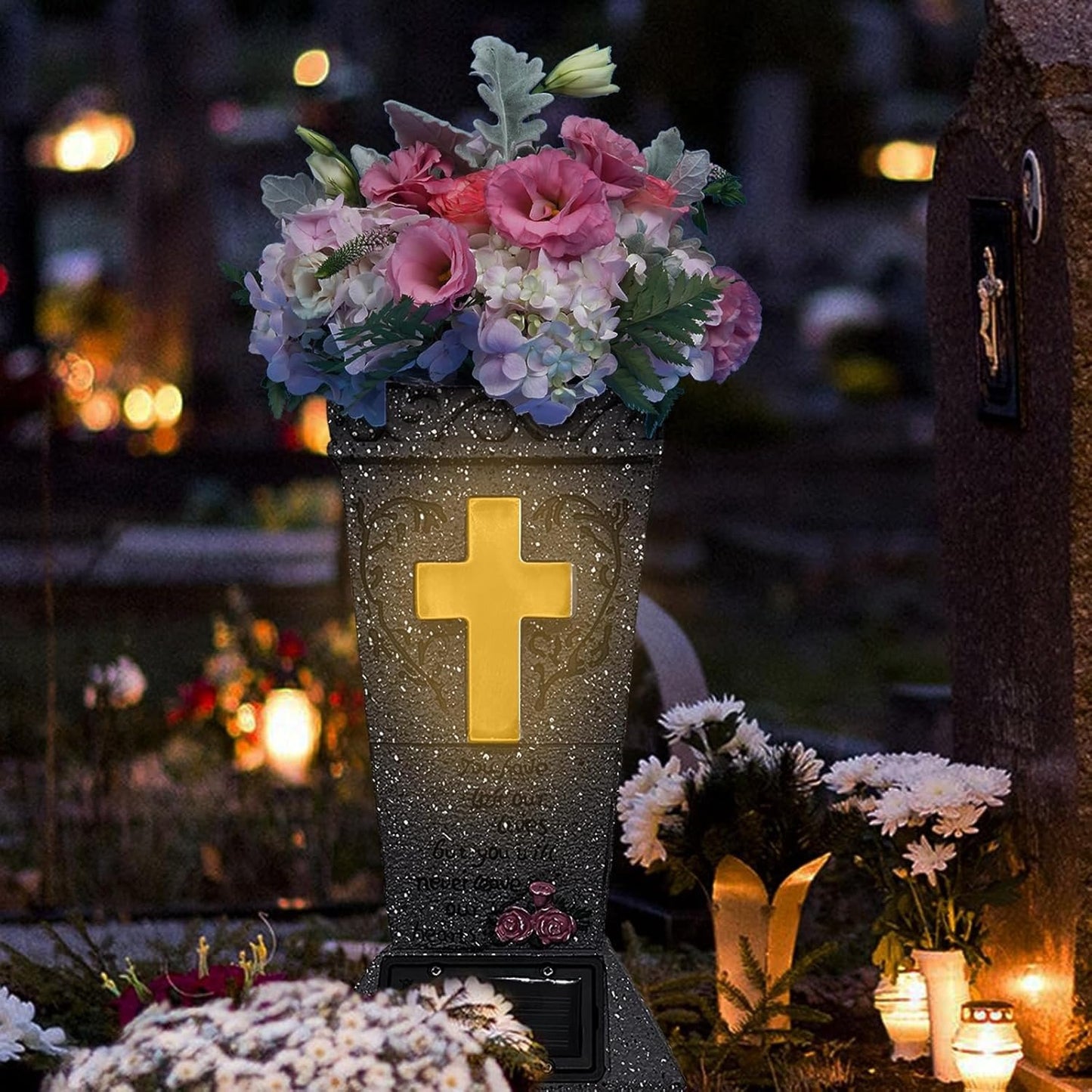 💕Hot sale 49% OFF💖Solar Cemetery Vase with LED Cross – A Beautiful Tribute That Shines with Love 🌙✝️