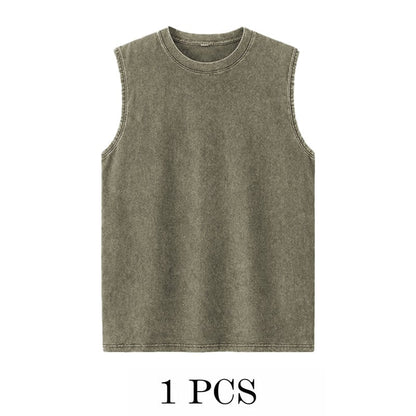 1/4 Pack Men's Oversized Tshirts Sports Vintage Heavy Cotton Tshirt Washed Loose Fit Athletic Tee Sleeveless Vest
