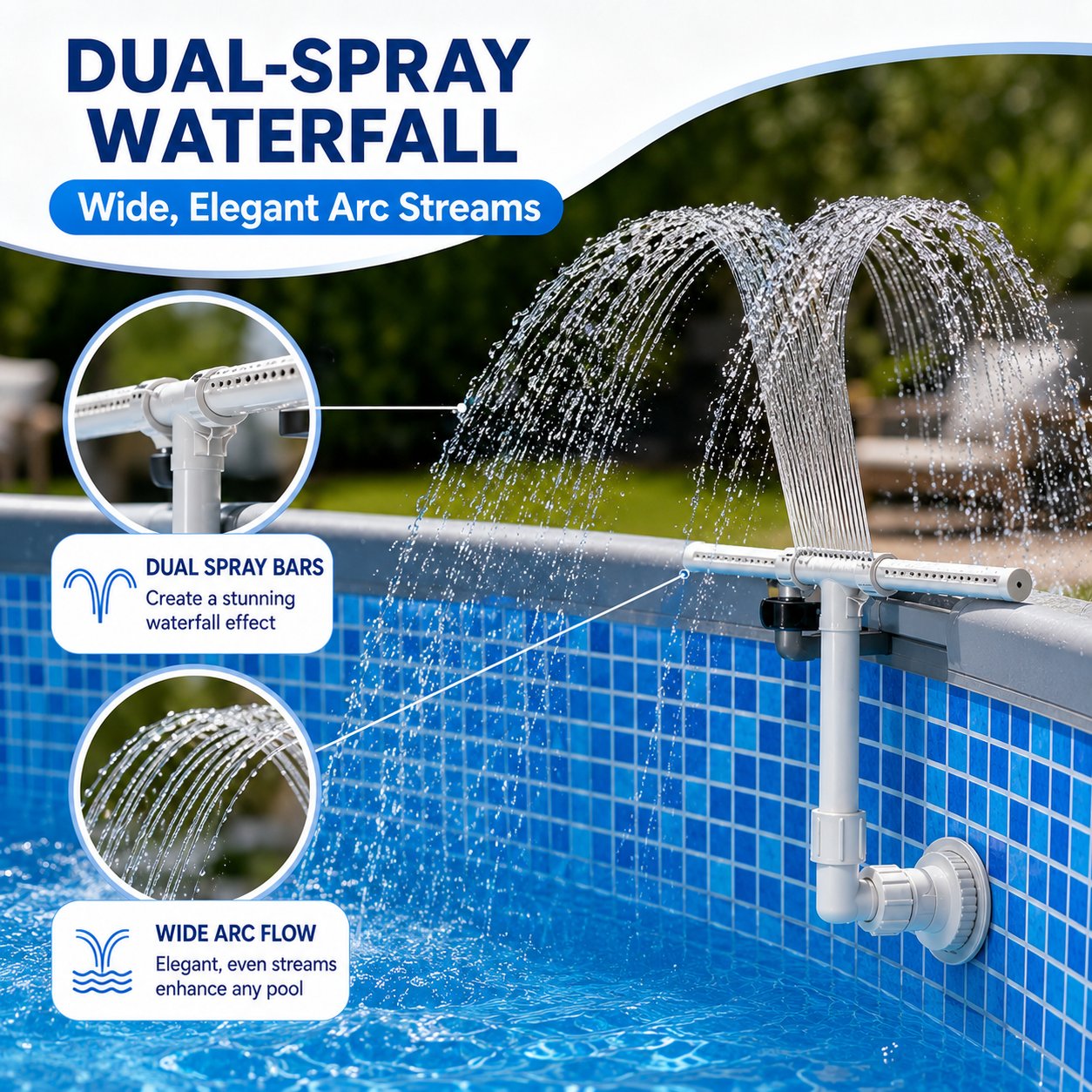 🌊 Dual-Spray Pool Waterfall Fountain