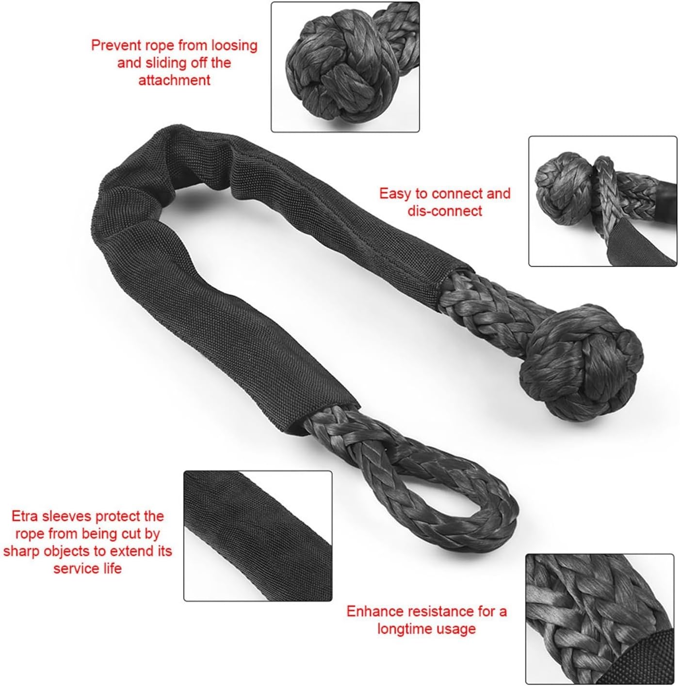 🏆Flash Sale#Winch Rope Synthetic Soft Shackle+Recovery Ring Set Rugged Shackles With Protective Sleeve 41000lbs