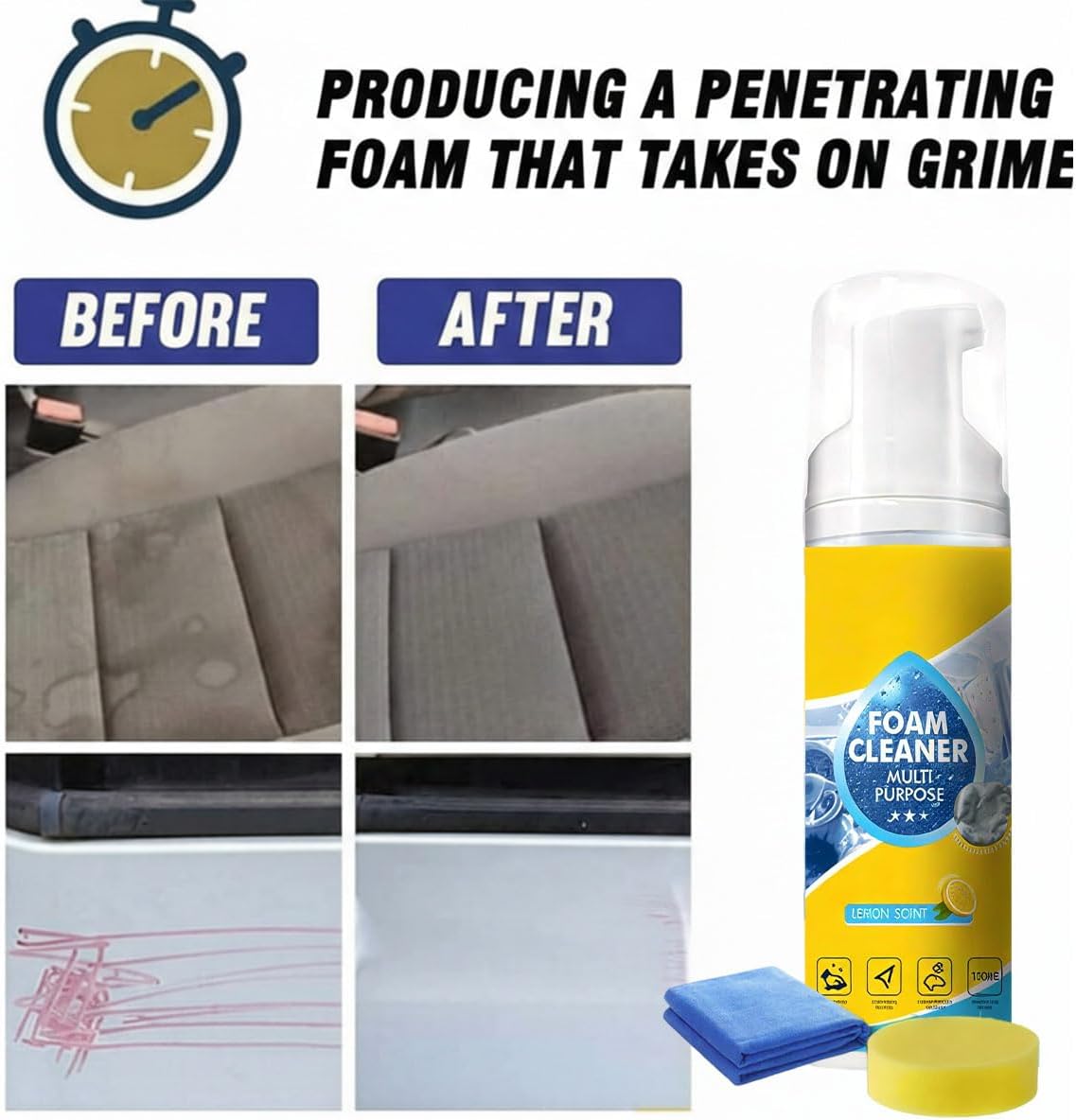 Automotive Interior Foam Cleaner, Enzyme for Car Seats