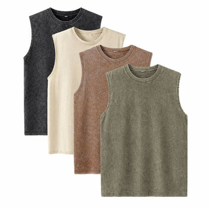 1/4 Pack Men's Oversized Tshirts Sports Vintage Heavy Cotton Tshirt Washed Loose Fit Athletic Tee Sleeveless Vest