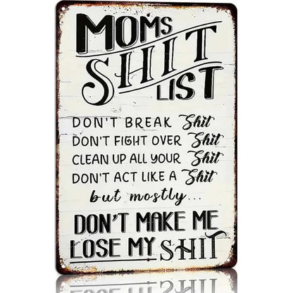 "Moms Shit List" Kitchen Metal Tin Sign 😂💕 A Gift Moms Will Actually Love