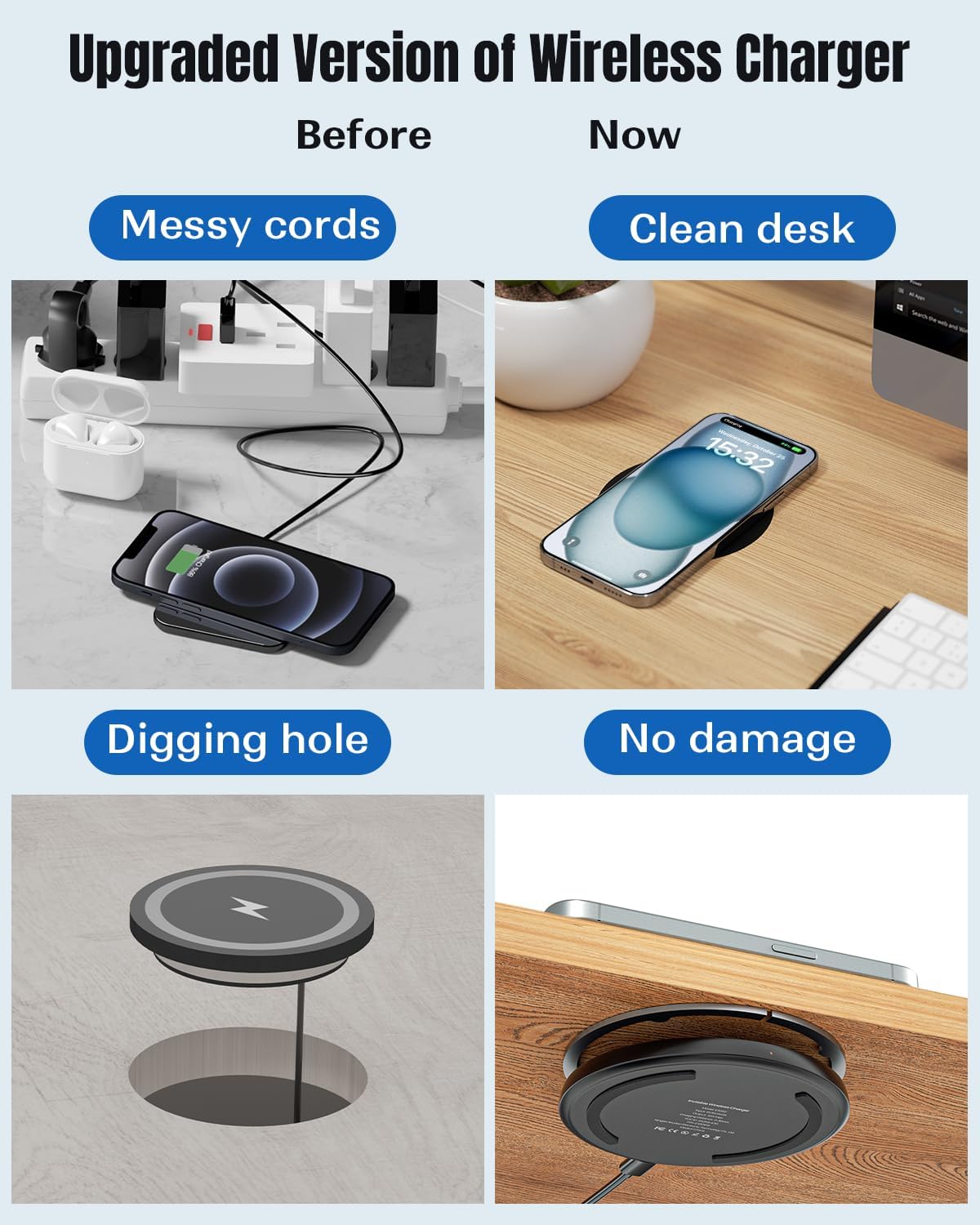 Last Day 49% OFF🔥-Invisible Wireless Charger, 0-30mm Under Desk Wireless Charger