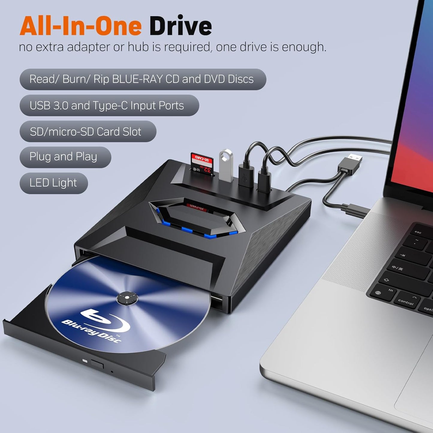 7-in-1 External USB DVD Drive & Blu-ray Player