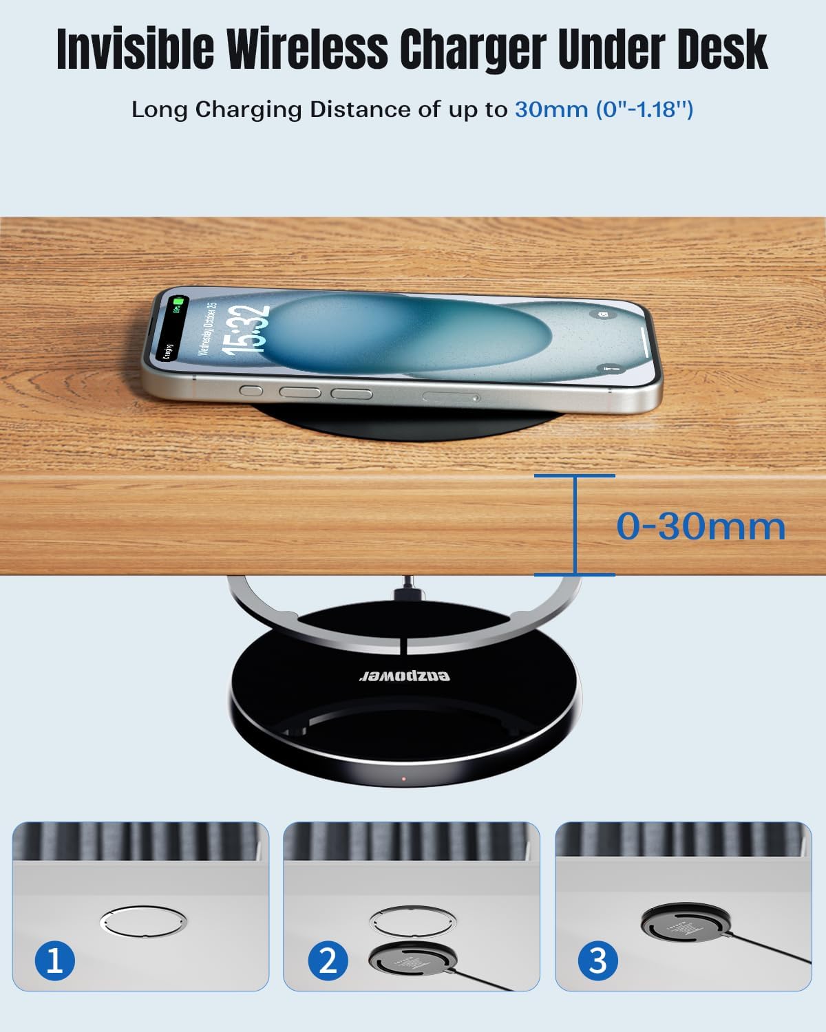 Last Day 49% OFF🔥-Invisible Wireless Charger, 0-30mm Under Desk Wireless Charger
