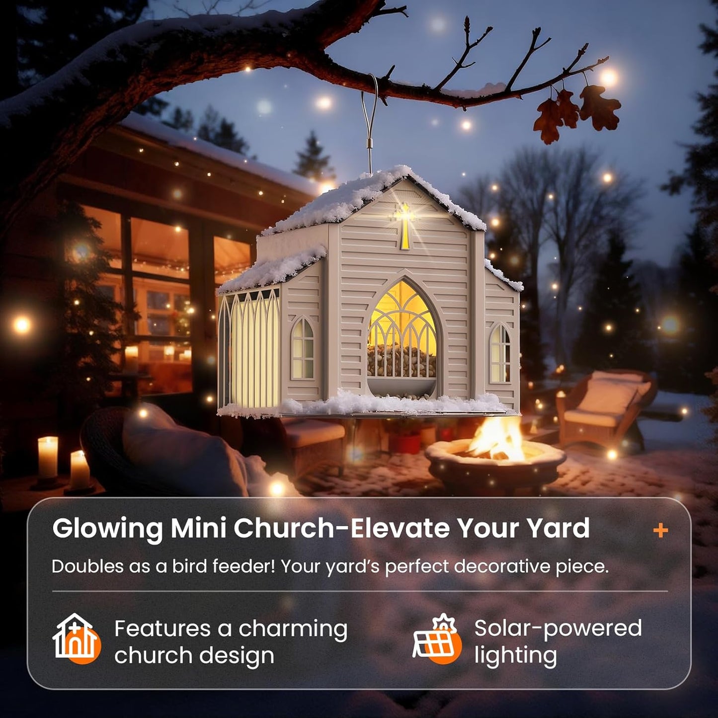 🔥Last day %49 off Church-Shaped Metal Bird Feeder with Solar Light – Hanging Outdoor Bird Feeder