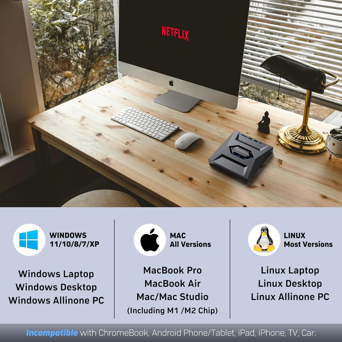 7-in-1 External USB DVD Drive & Blu-ray Player