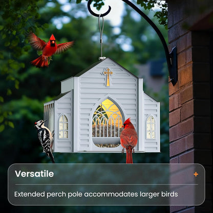 🔥Last day %49 off Church-Shaped Metal Bird Feeder with Solar Light – Hanging Outdoor Bird Feeder