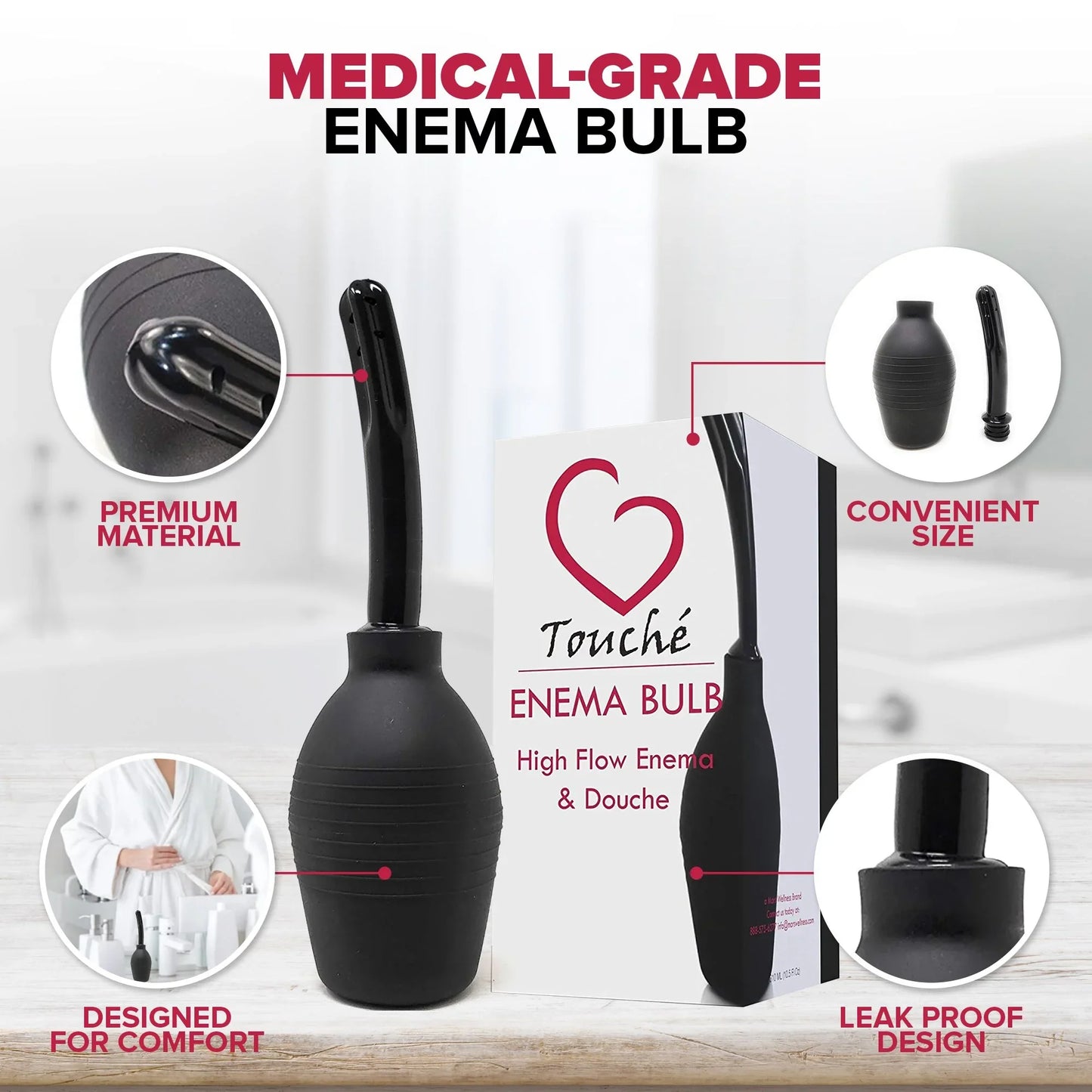 Touche Enema Bulb - Anal or Vaginal Douche for Men or Women - Medical Grade - Comfortable Cleaner - 10 Ounce