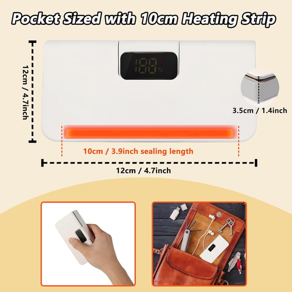 💡Portable mini sealing machine, rechargeable portable bag resealer with 6 adjustable speeds and LED power display