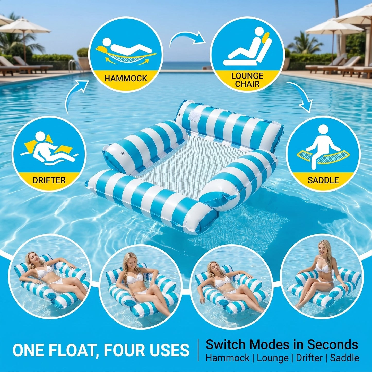 HOT SALE 50% OFF 🏖️ 4-in-1 Inflatable Water Hammock – Pool Floating Lounge Chair & Swimming Bed