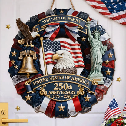 Custom Wood Sign - Personalized America 250th Anniversary Gifts For Mom, Dad, Brother, Sister, Kids - Built On Hope And Courage