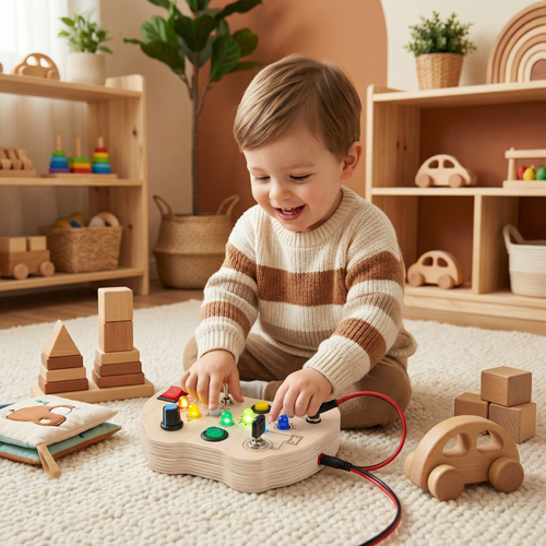 🔥Hot sale 49% off🔥 Wooden LED Busy Board Controller – Montessori Sensory Learning Toy for Motor Skills