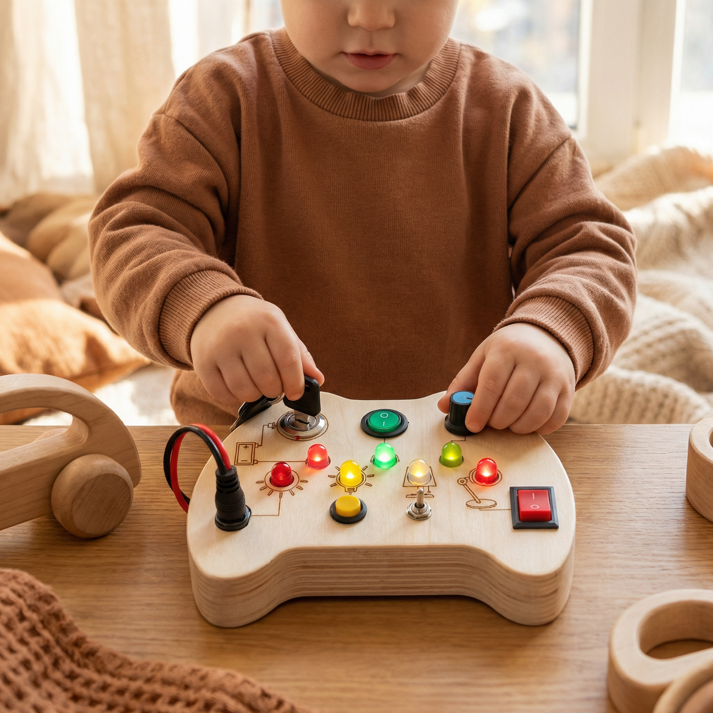 🔥Hot sale 49% off🔥 Wooden LED Busy Board Controller – Montessori Sensory Learning Toy for Motor Skills