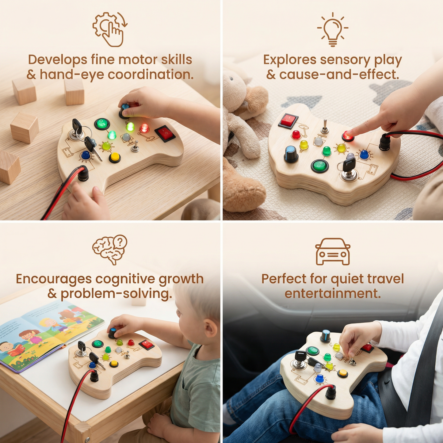 🔥Hot sale 49% off🔥 Wooden LED Busy Board Controller – Montessori Sensory Learning Toy for Motor Skills