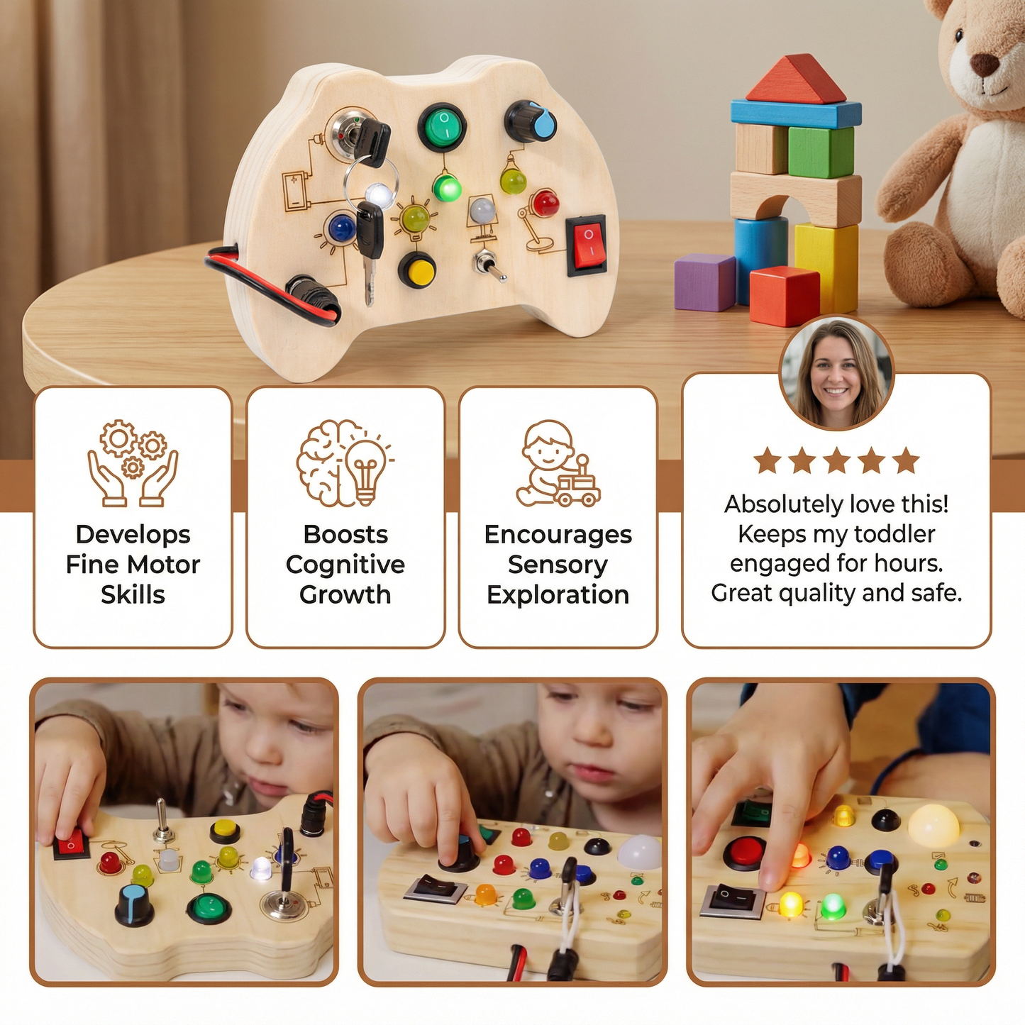🔥Hot sale 49% off🔥 Wooden LED Busy Board Controller – Montessori Sensory Learning Toy for Motor Skills