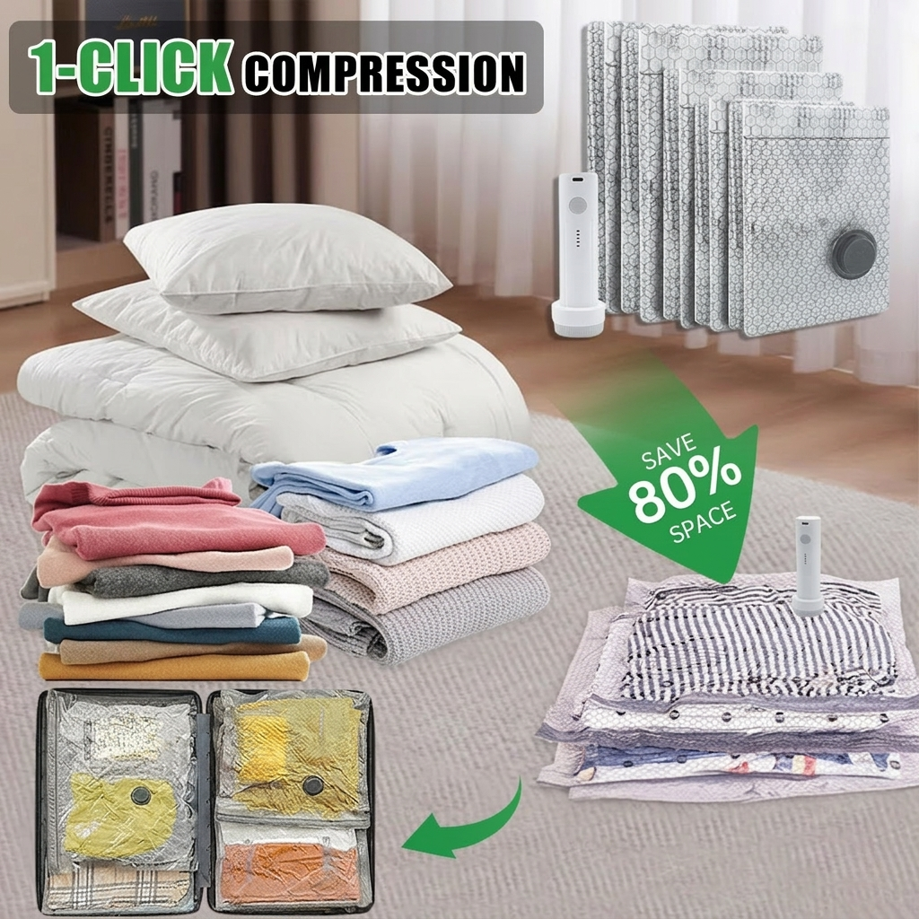 🏆⚡ 50K+ SOLD! Cordless Travel Vacuum Storage Compression Bag
