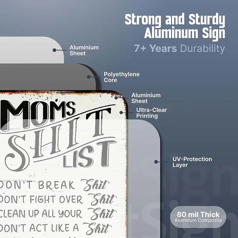 "Moms Shit List" Kitchen Metal Tin Sign 😂💕 A Gift Moms Will Actually Love