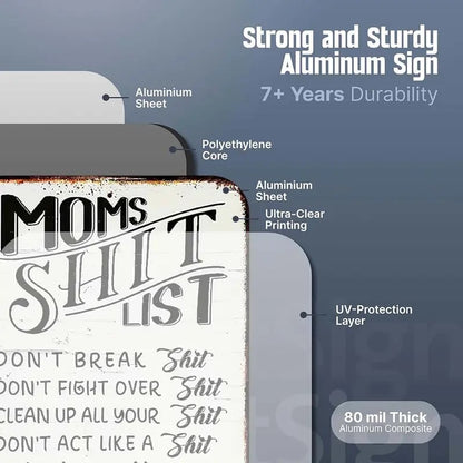 "Moms Shit List" Kitchen Metal Tin Sign 😂💕 A Gift Moms Will Actually Love