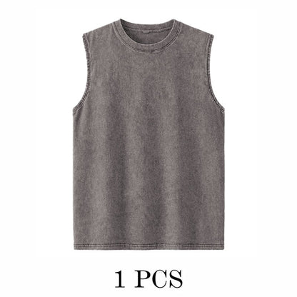 1/4 Pack Men's Oversized Tshirts Sports Vintage Heavy Cotton Tshirt Washed Loose Fit Athletic Tee Sleeveless Vest