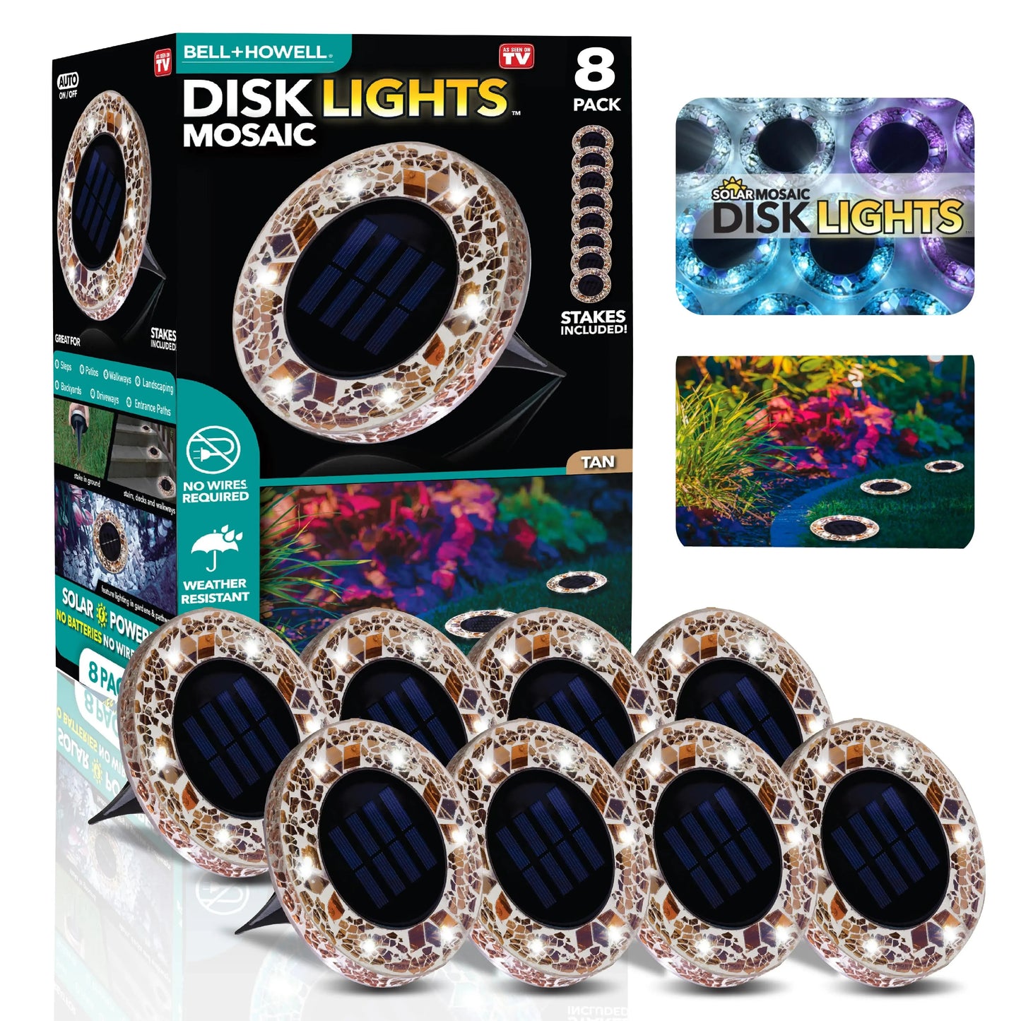 🏆Flash Sale✨Solar Outdoor Mosaic Disk Lights, Waterproof Decorative Pathway LED Light