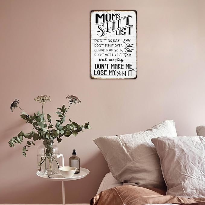 "Moms Shit List" Kitchen Metal Tin Sign 😂💕 A Gift Moms Will Actually Love