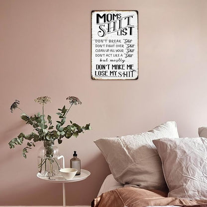 "Moms Shit List" Kitchen Metal Tin Sign 😂💕 A Gift Moms Will Actually Love