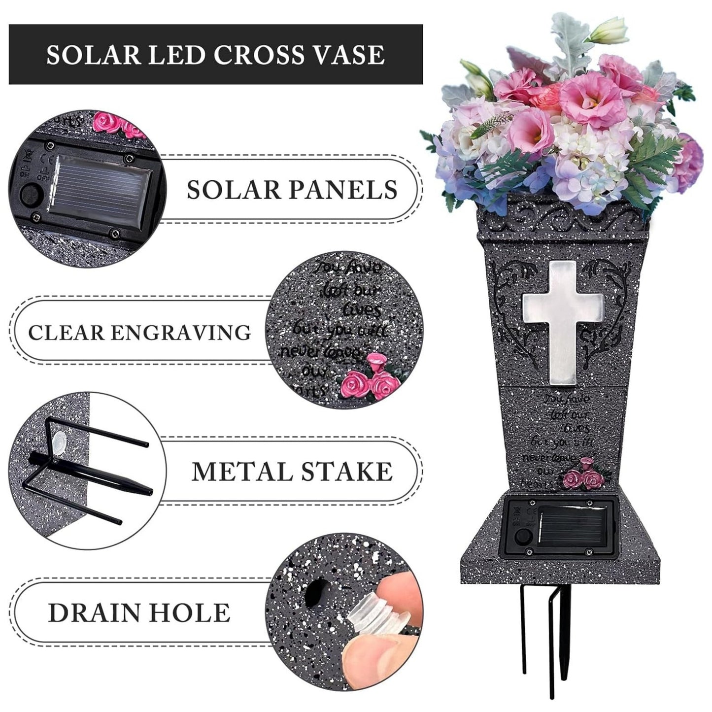 💕Hot sale 49% OFF💖Solar Cemetery Vase with LED Cross – A Beautiful Tribute That Shines with Love 🌙✝️