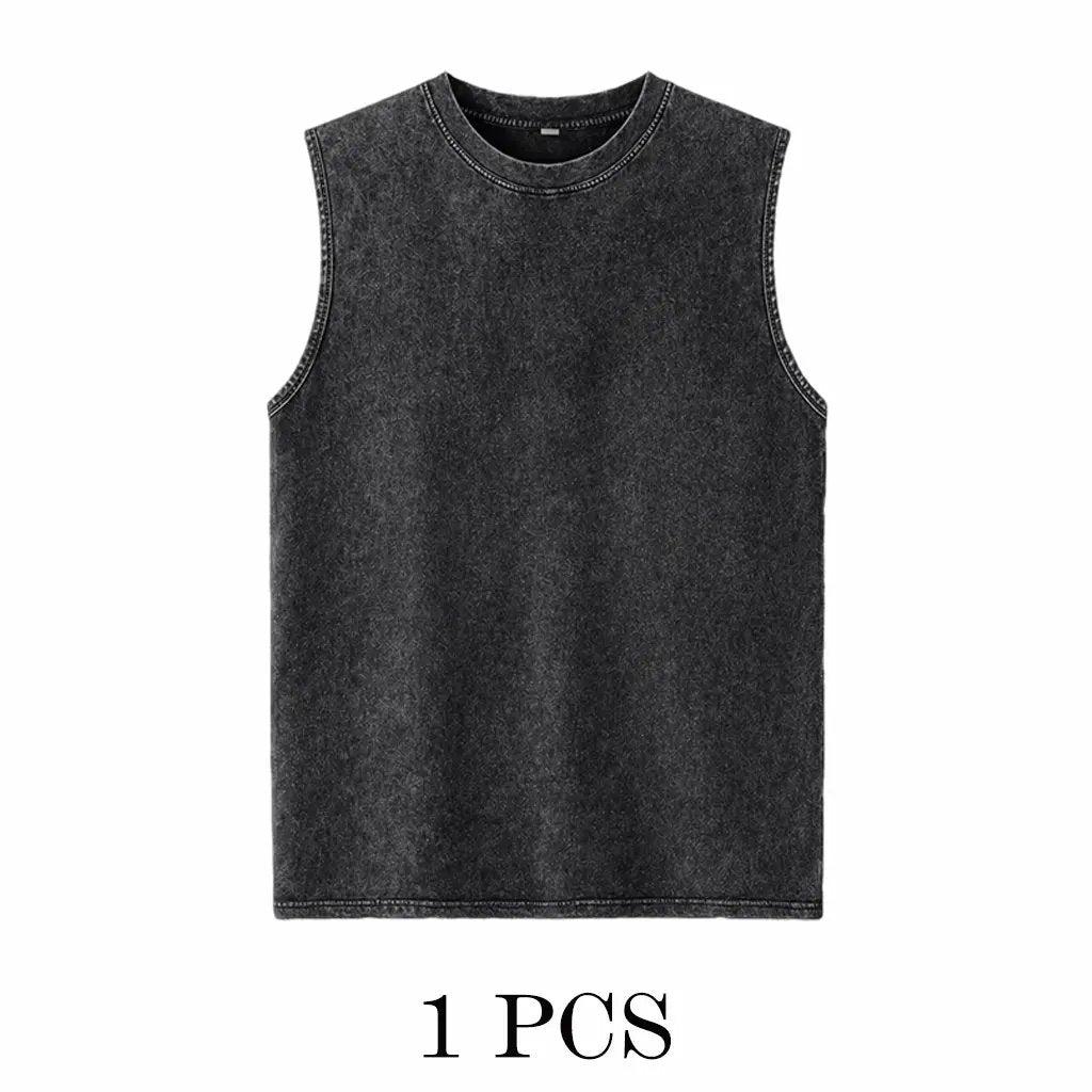 1/4 Pack Men's Oversized Tshirts Sports Vintage Heavy Cotton Tshirt Washed Loose Fit Athletic Tee Sleeveless Vest