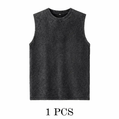 1/4 Pack Men's Oversized Tshirts Sports Vintage Heavy Cotton Tshirt Washed Loose Fit Athletic Tee Sleeveless Vest