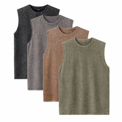 1/4 Pack Men's Oversized Tshirts Sports Vintage Heavy Cotton Tshirt Washed Loose Fit Athletic Tee Sleeveless Vest