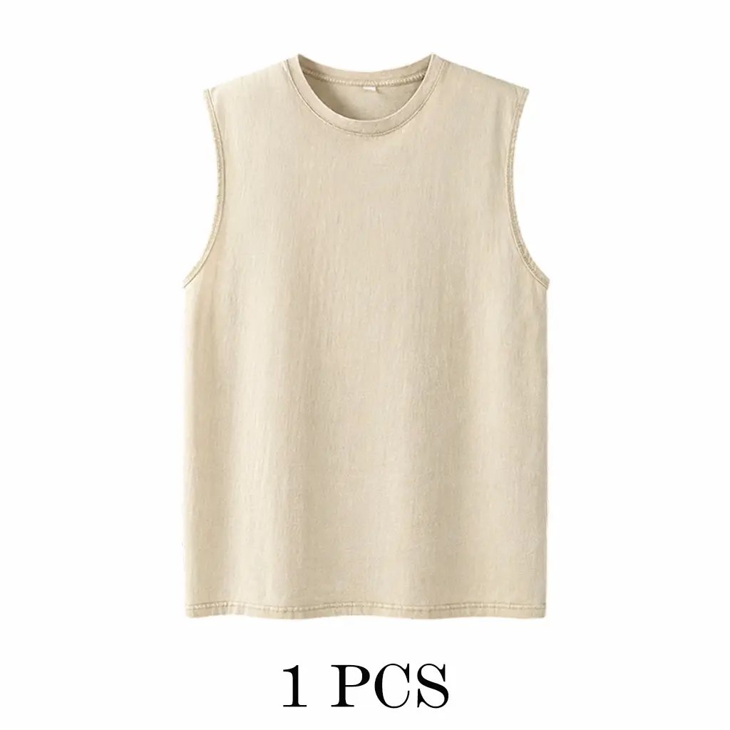 1/4 Pack Men's Oversized Tshirts Sports Vintage Heavy Cotton Tshirt Washed Loose Fit Athletic Tee Sleeveless Vest
