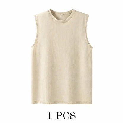 1/4 Pack Men's Oversized Tshirts Sports Vintage Heavy Cotton Tshirt Washed Loose Fit Athletic Tee Sleeveless Vest