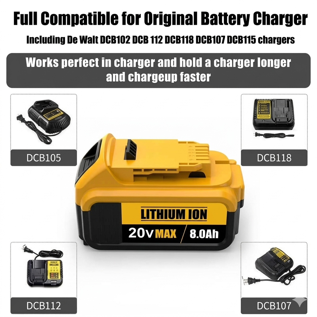 8.0Ah Lithium Battery Replacement for 20V Battery Lithium-ion MAX DCB200 DCD/DCF/DCG/DCS Series  batteries